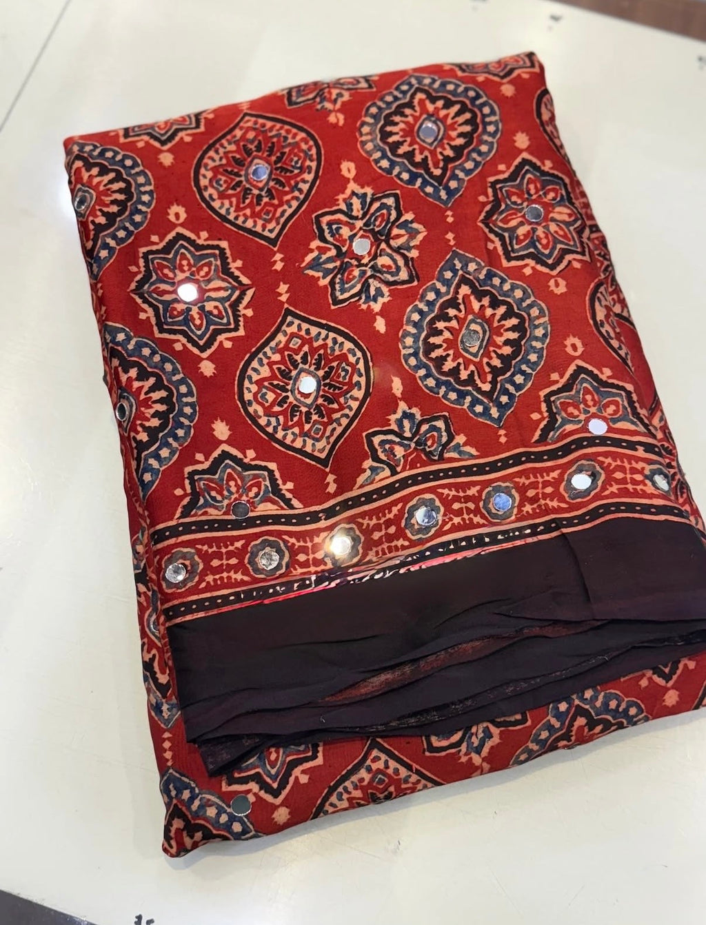 Traya - Pure Modal Ajrakh Mirror Saree