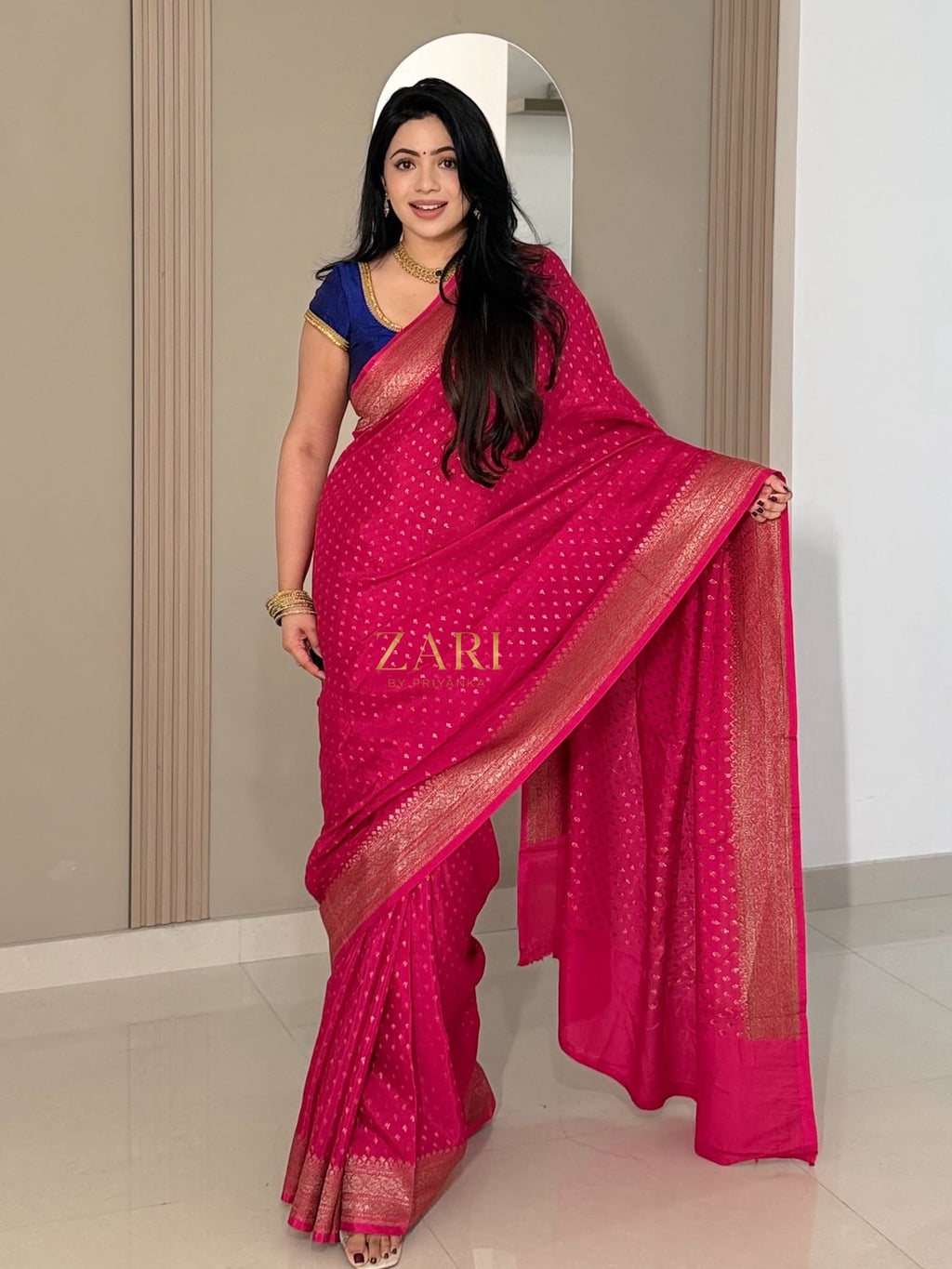 Shree-Pure Khaddi Crepe Chiffon Saree