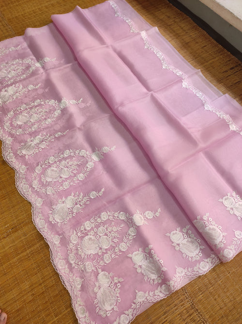 Amira - Pure Organza Silk Plain Saree with Special Tassels