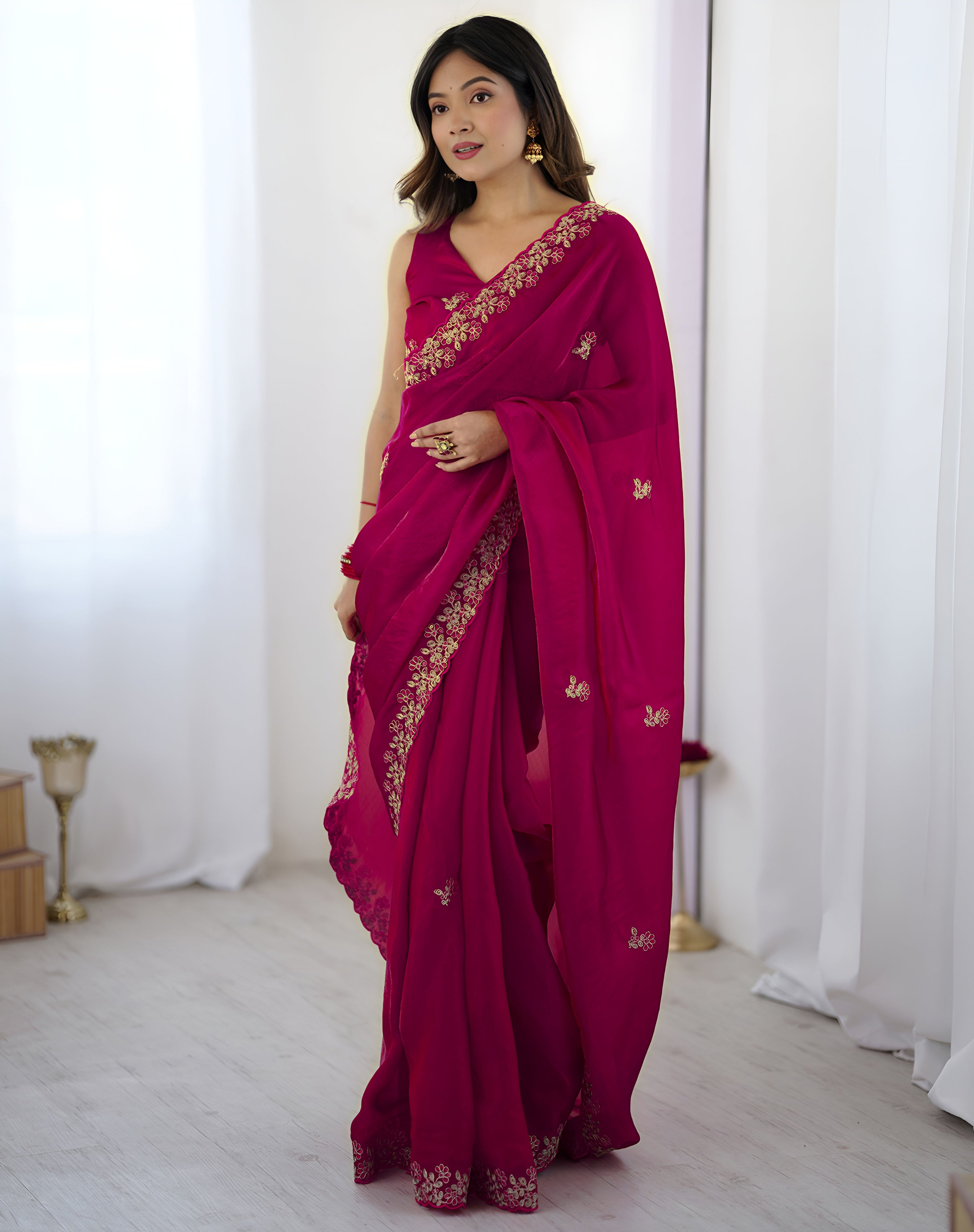 Polki - Crepe Satin silk saree
