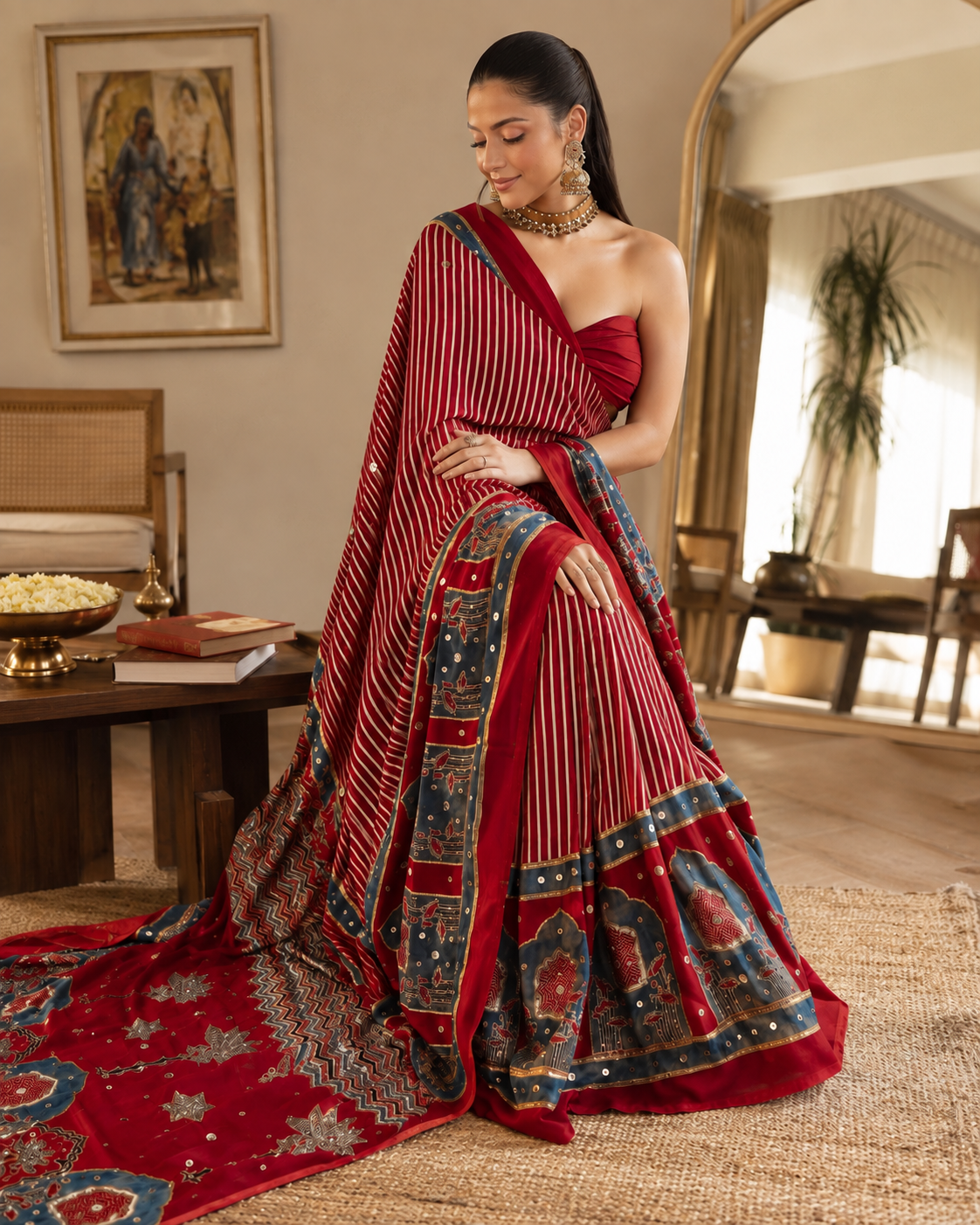 Naksha | Handcrafted Ajrakh Couture Saree [Ready to dispatch]