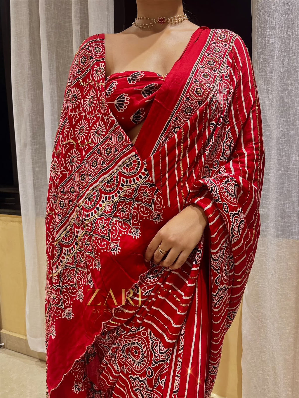 Apoorva | Handcrafted Ajrakh Couture Saree
