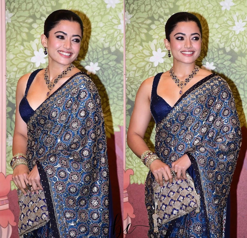 Tarani - Designer Ajrakh Handworked Saree