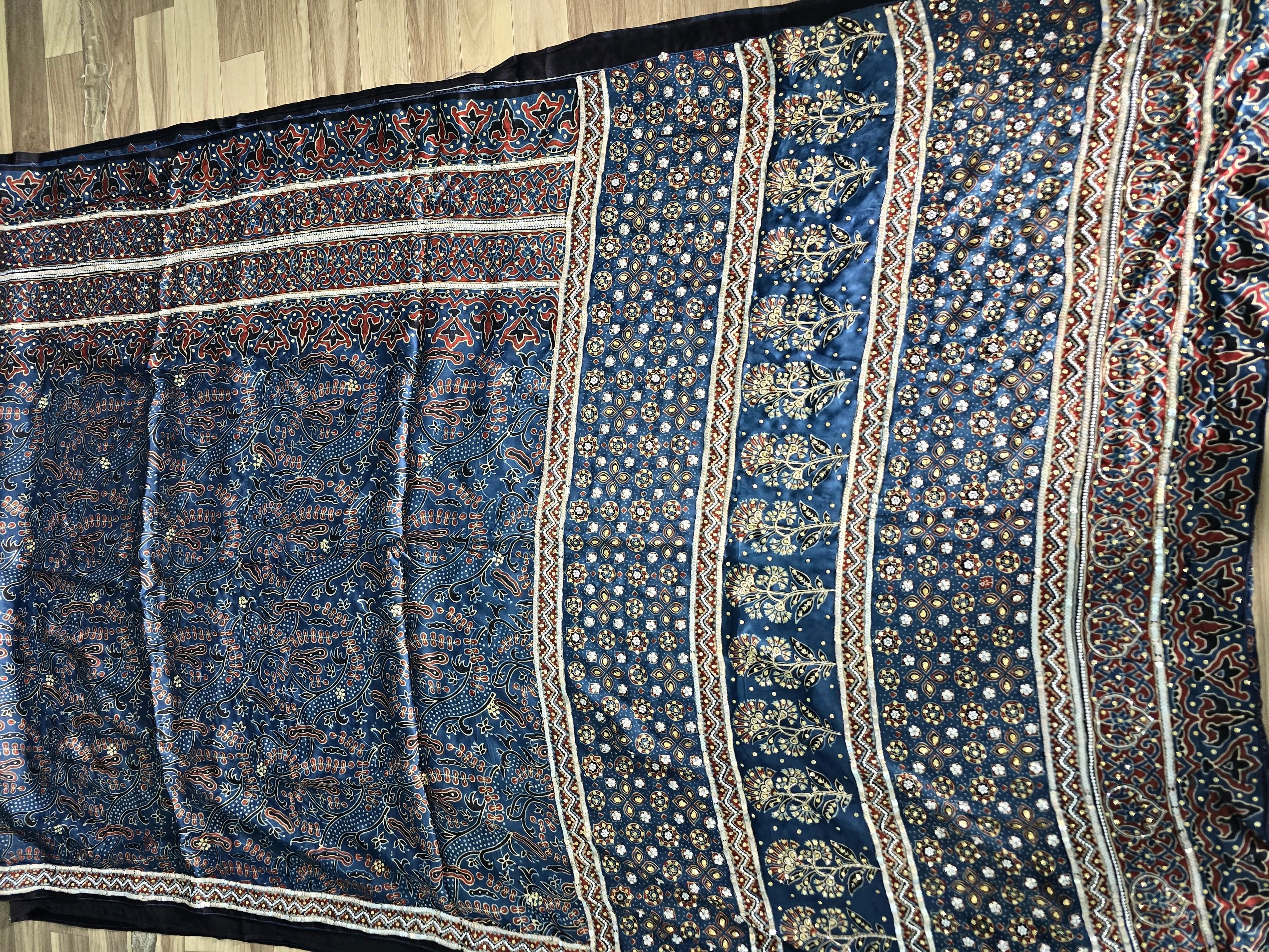 Tarani - Designer Ajrakh Handworked Saree