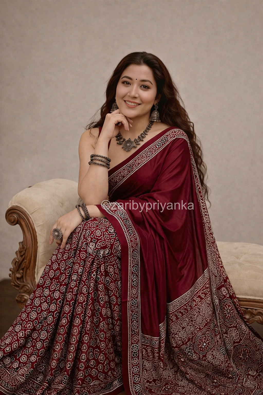 Nimora  - Pure Modal Ajrakh saree