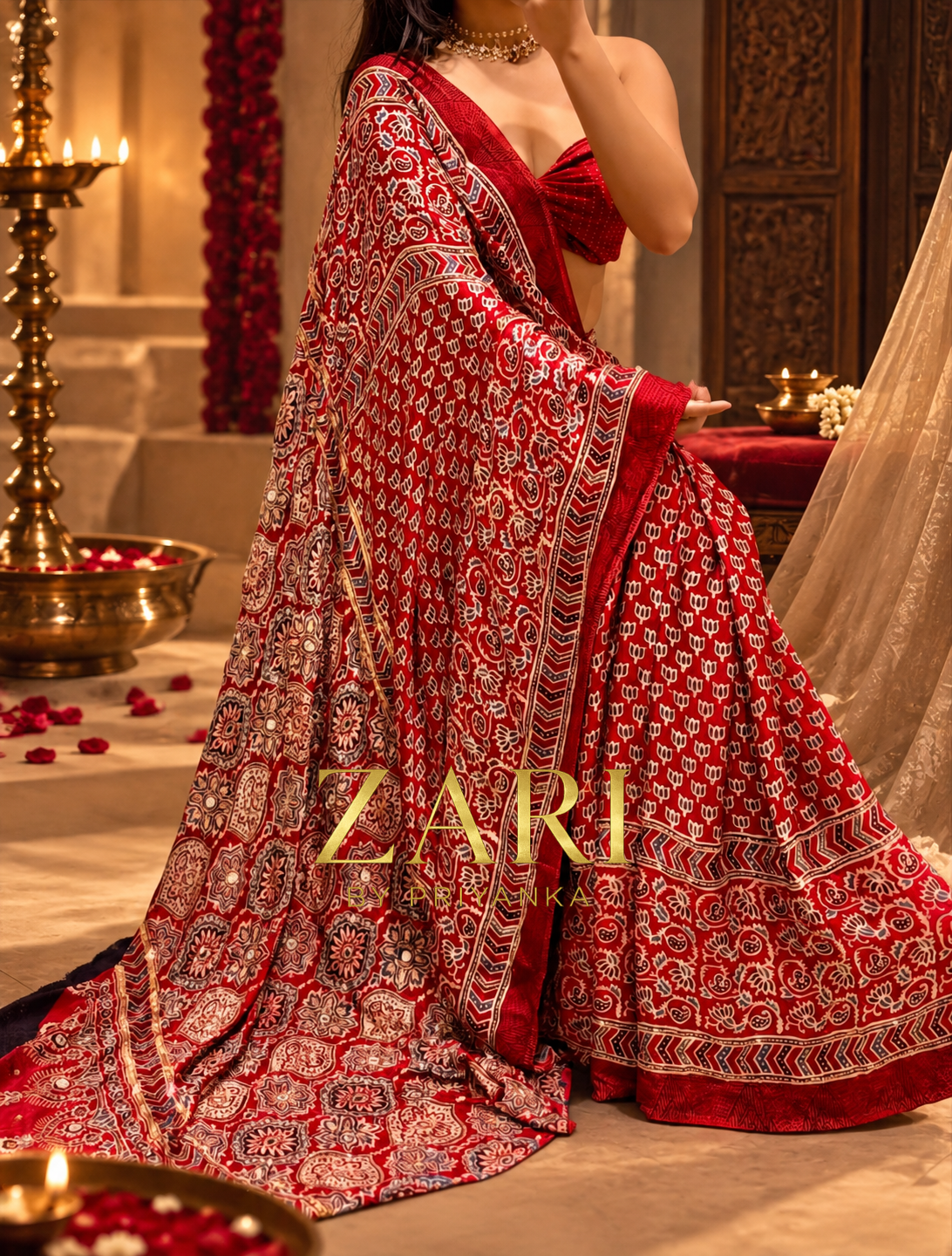 Nethra | Handcrafted Ajrakh Couture Saree [Ready to dispatch]