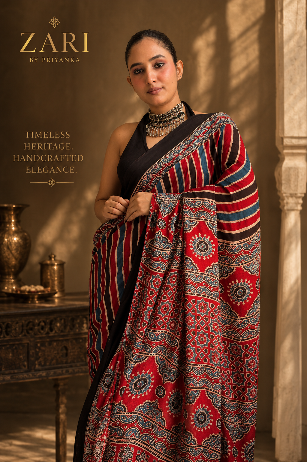 Stuthi - Pure Modal Ajrakh saree [Ready to Dispatch]