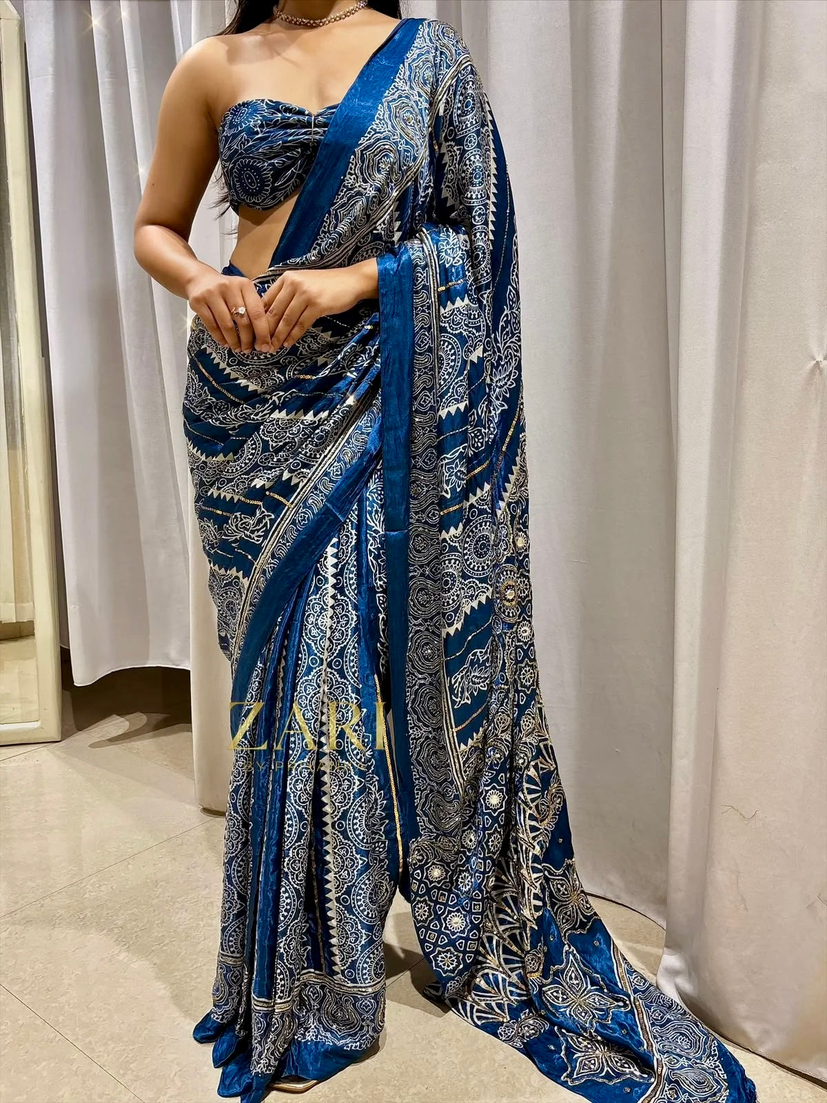 Yalina | Handcrafted Ajrakh Couture Saree