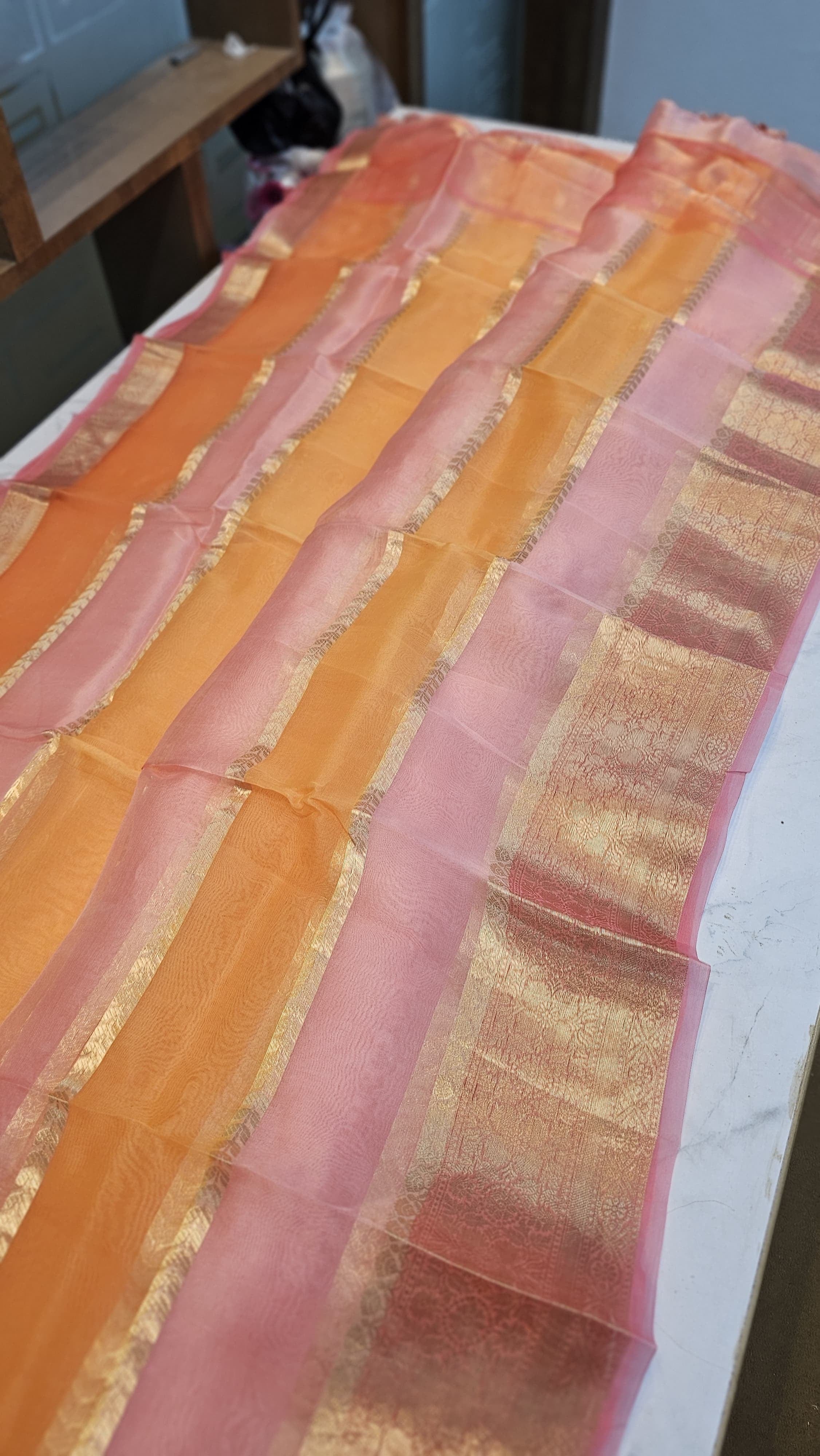 Laya -  Pure Organza Silk Stripe Rangkat Saree