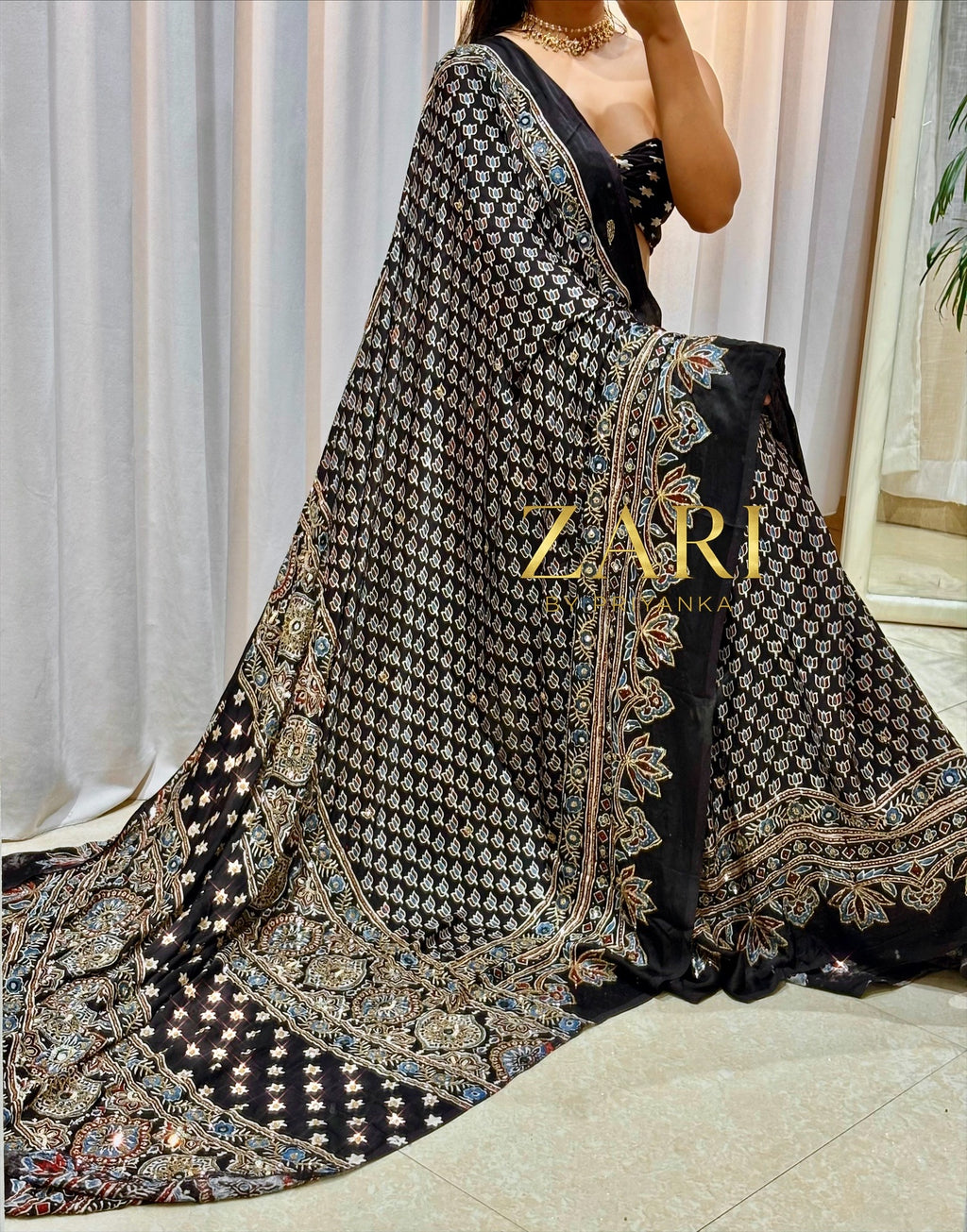 Jasmin | Handcrafted Ajrakh Couture Saree
