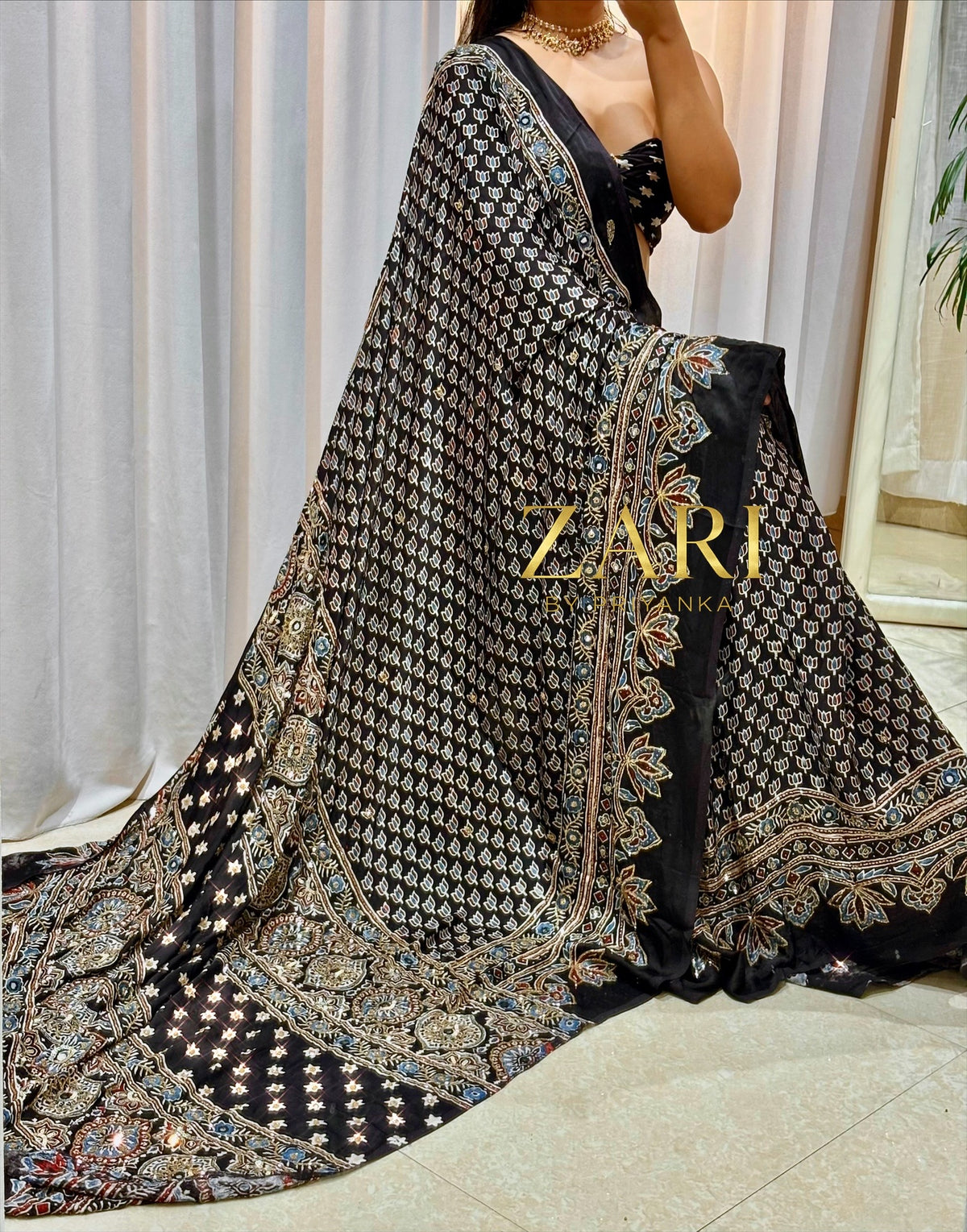 Jasmin | Handcrafted Ajrakh Couture Saree