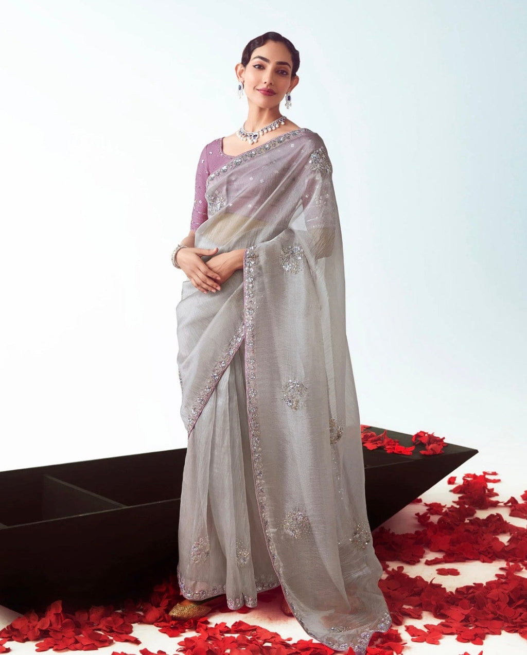 Mira - Premium Organza Silk Saree with Multicolour Sequins & Designer Blouse
