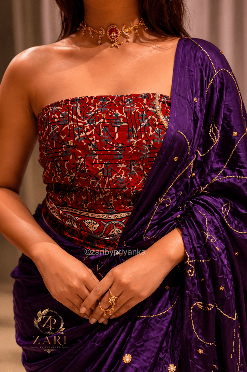Jhalak | Designer Handcrafted Ajrakh Saree - Zari by Priyanka