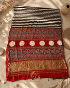 Mehr - Pure Modal Silk Ajrakh Hand Block Printed Saree - Zari by Priyanka