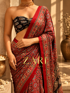 Alia | Red Black Handcrafted Ajrakh Couture Saree [Ready to dispatch]