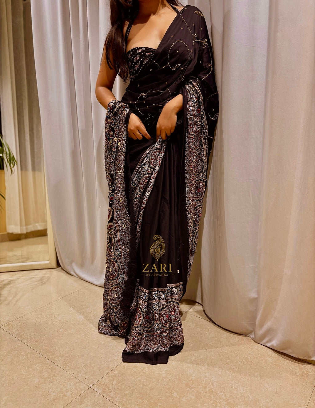 Aaina | Handcrafted Ajrakh Couture Saree