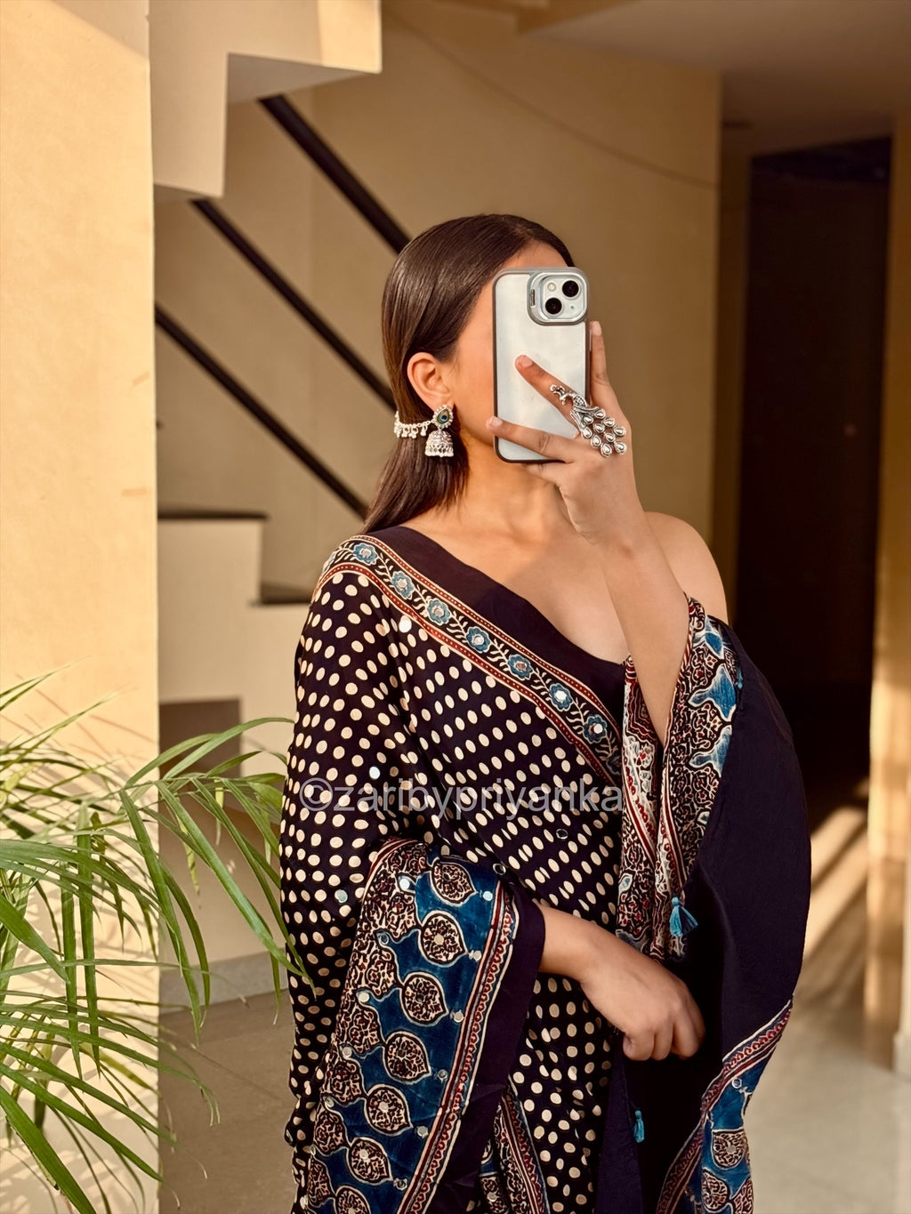 Tina - Designer Pure Modal Ajrakh Mirror saree