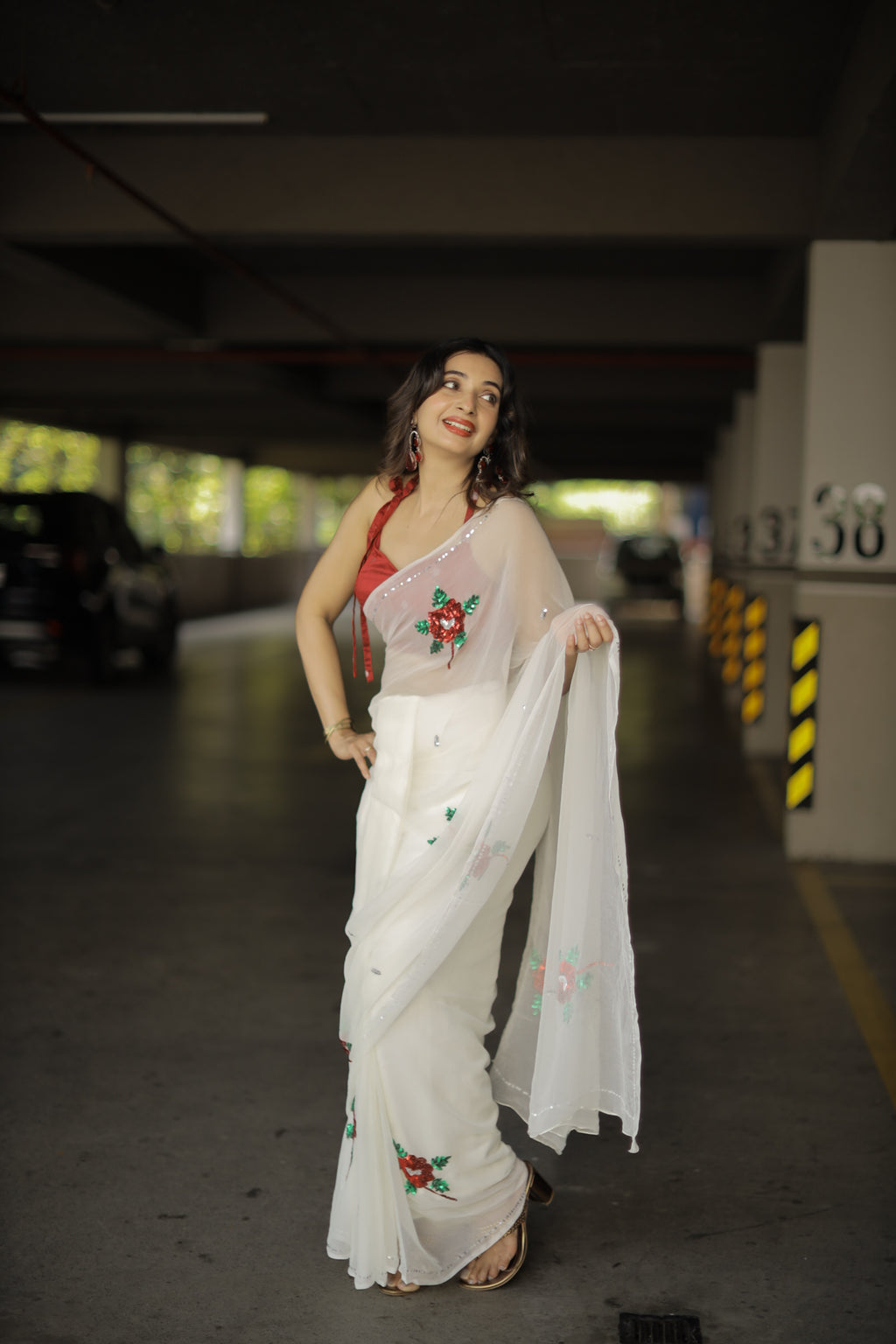Treasa - Pure Chiffon Saree with handwork