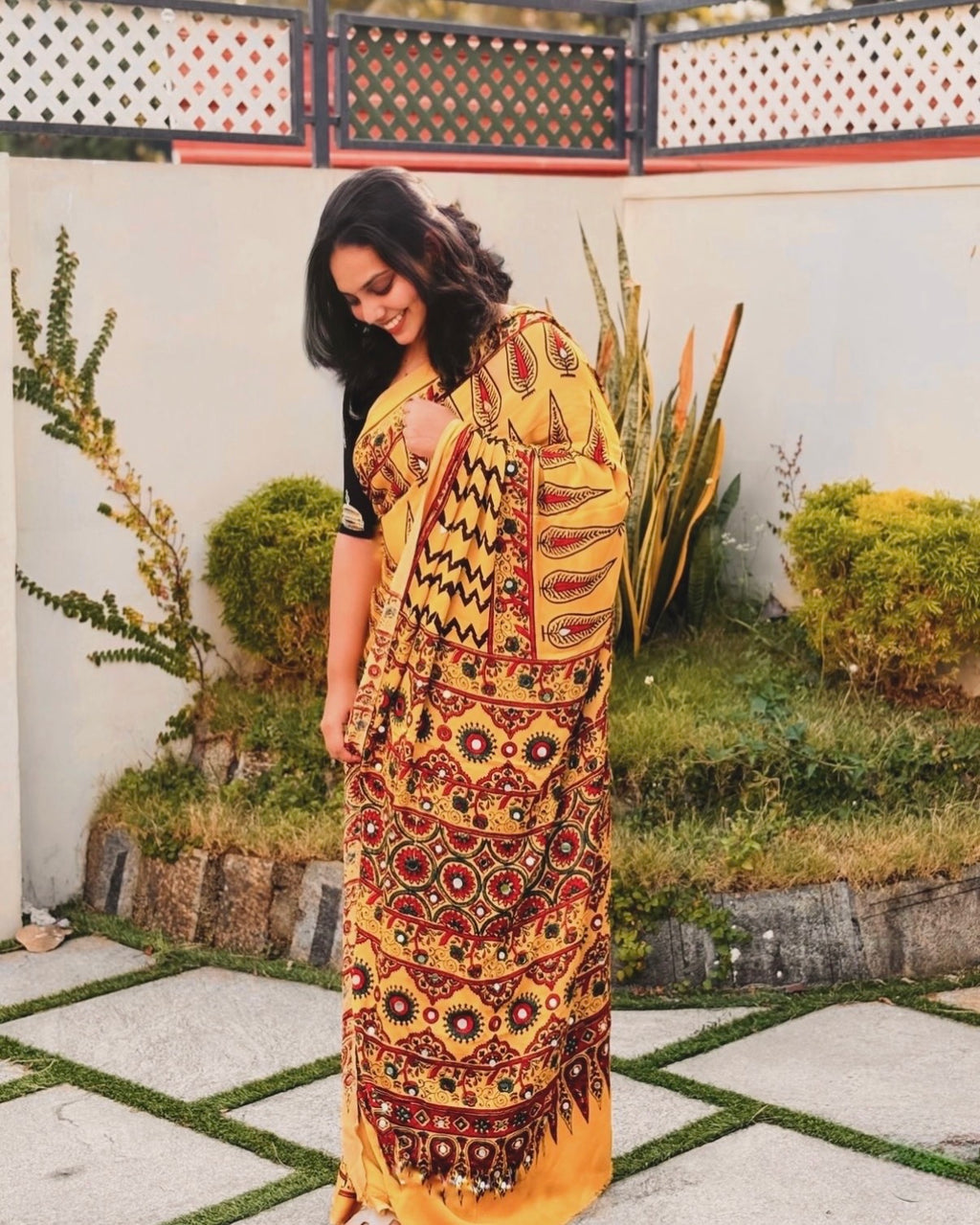 Rakhi - Pure Modal Ajrakh Mirror saree