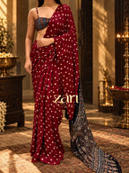 SIMA | Maroon Handcrafted Ajrakh Bandhej Couture Saree