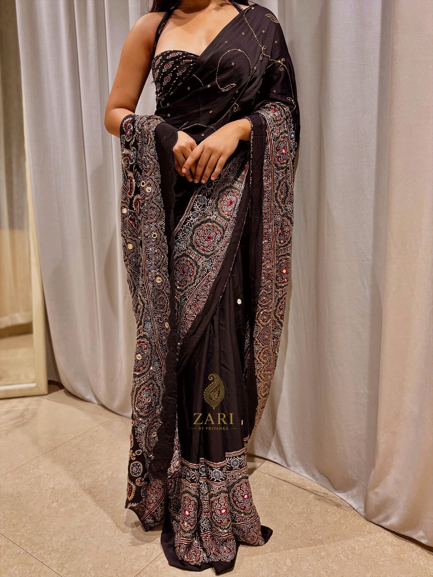 Aaina | Designer Handcrafted Ajrakh Saree