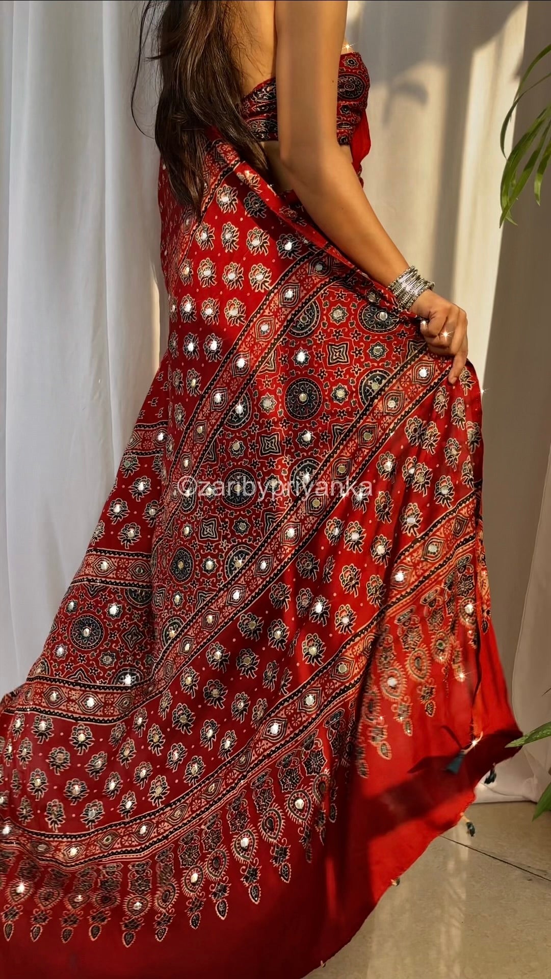 Maina - Pure Modal Hand stitched Mirror Designer Saree