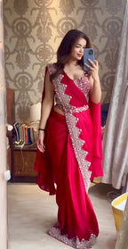 Avantika - Ready-to-Wear Crepe Saree with Adorned Pearl Embellishment