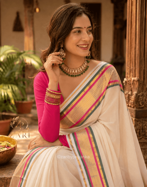 Arthana - Mul Mul Cotton Saree - Zari by Priyanka