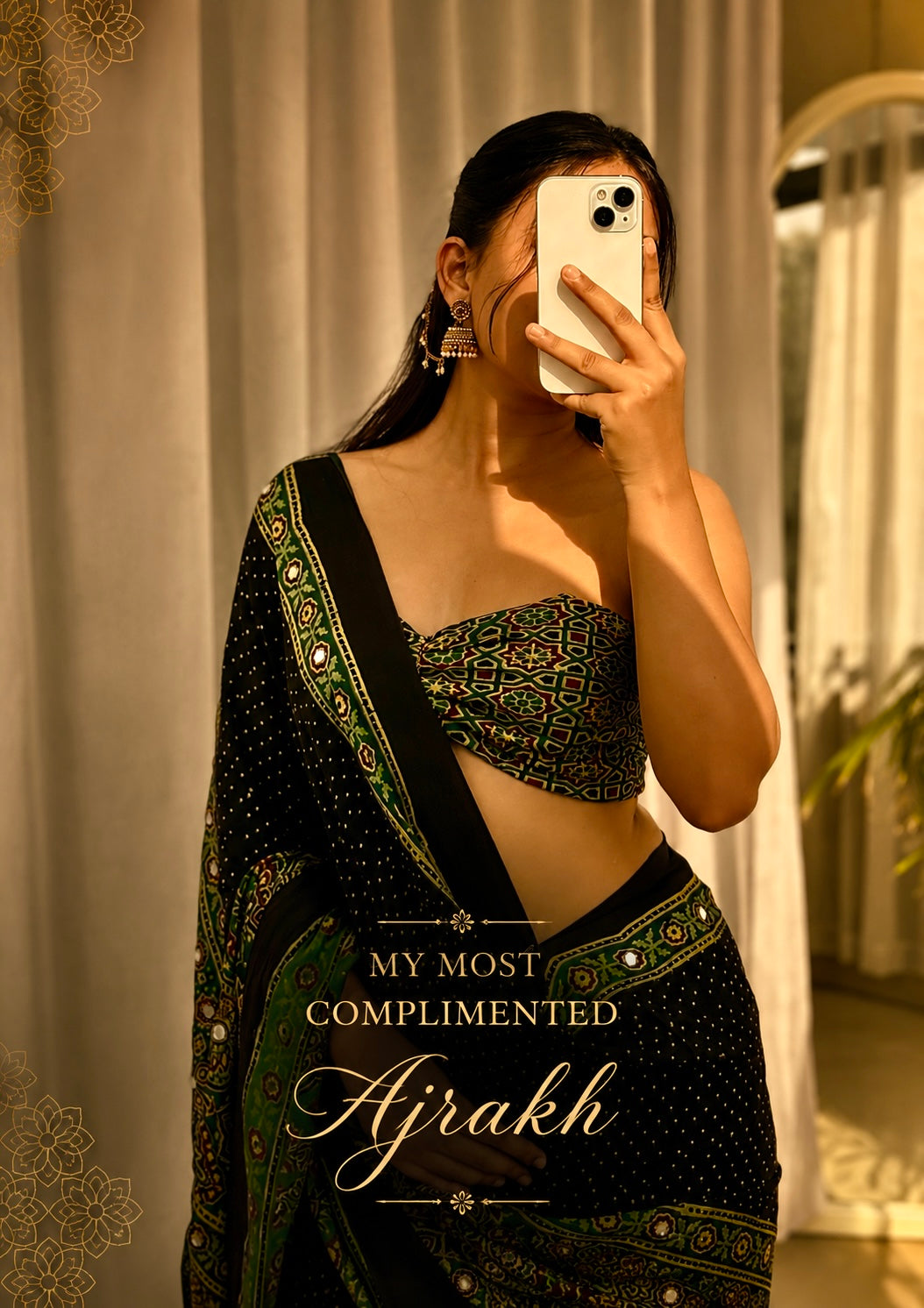Tanara - Designer Pure Modal Ajrakh Mirror saree