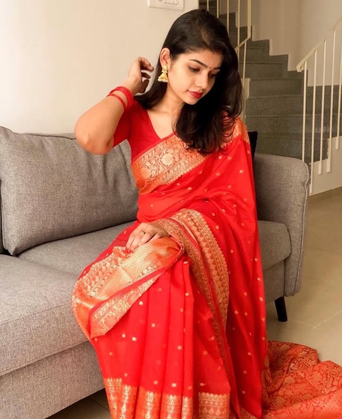 Nethra Regal Charm in Scarlet – Banarasi Silk Saree