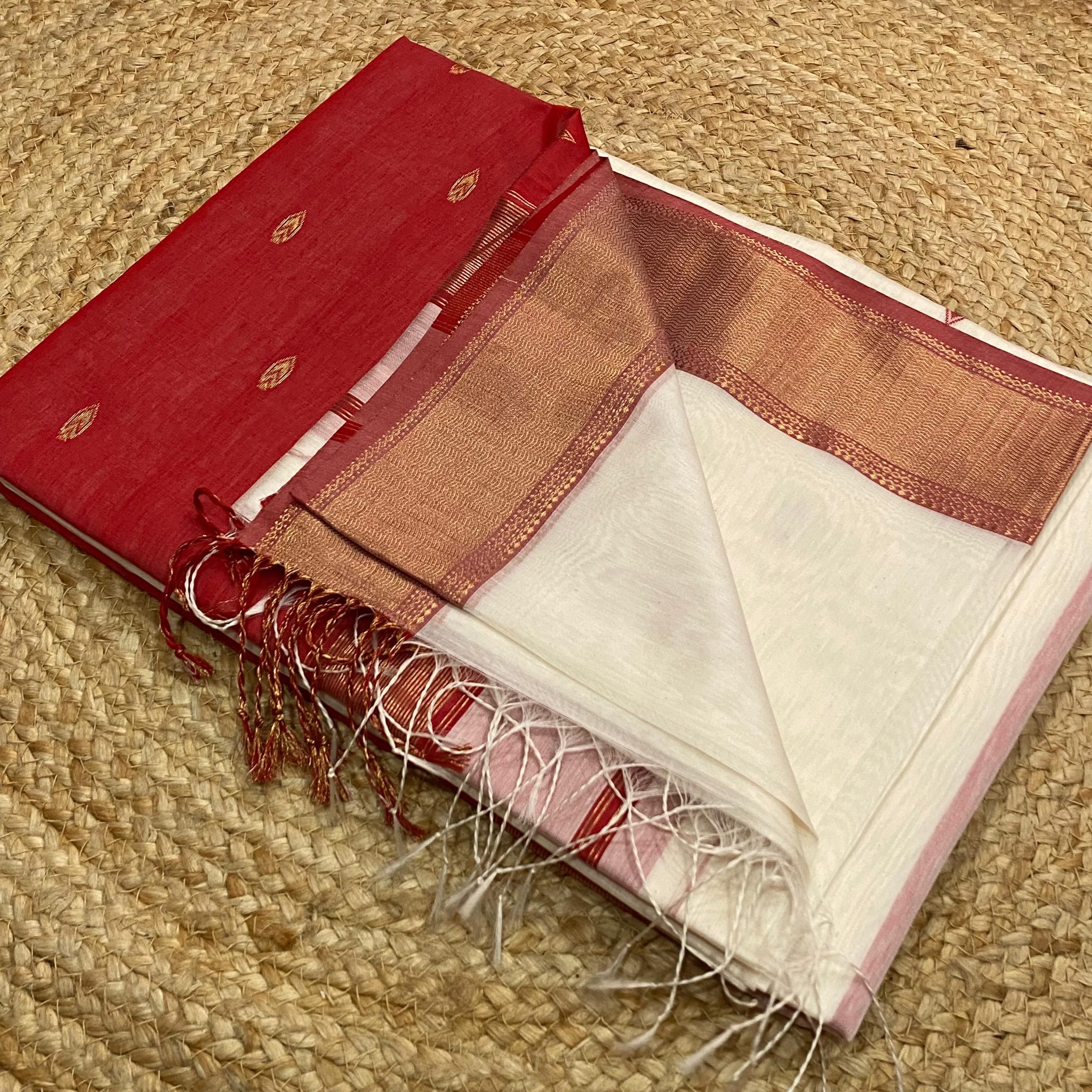 Nila White & Red Elegance - Maheshwari Handloom Saree