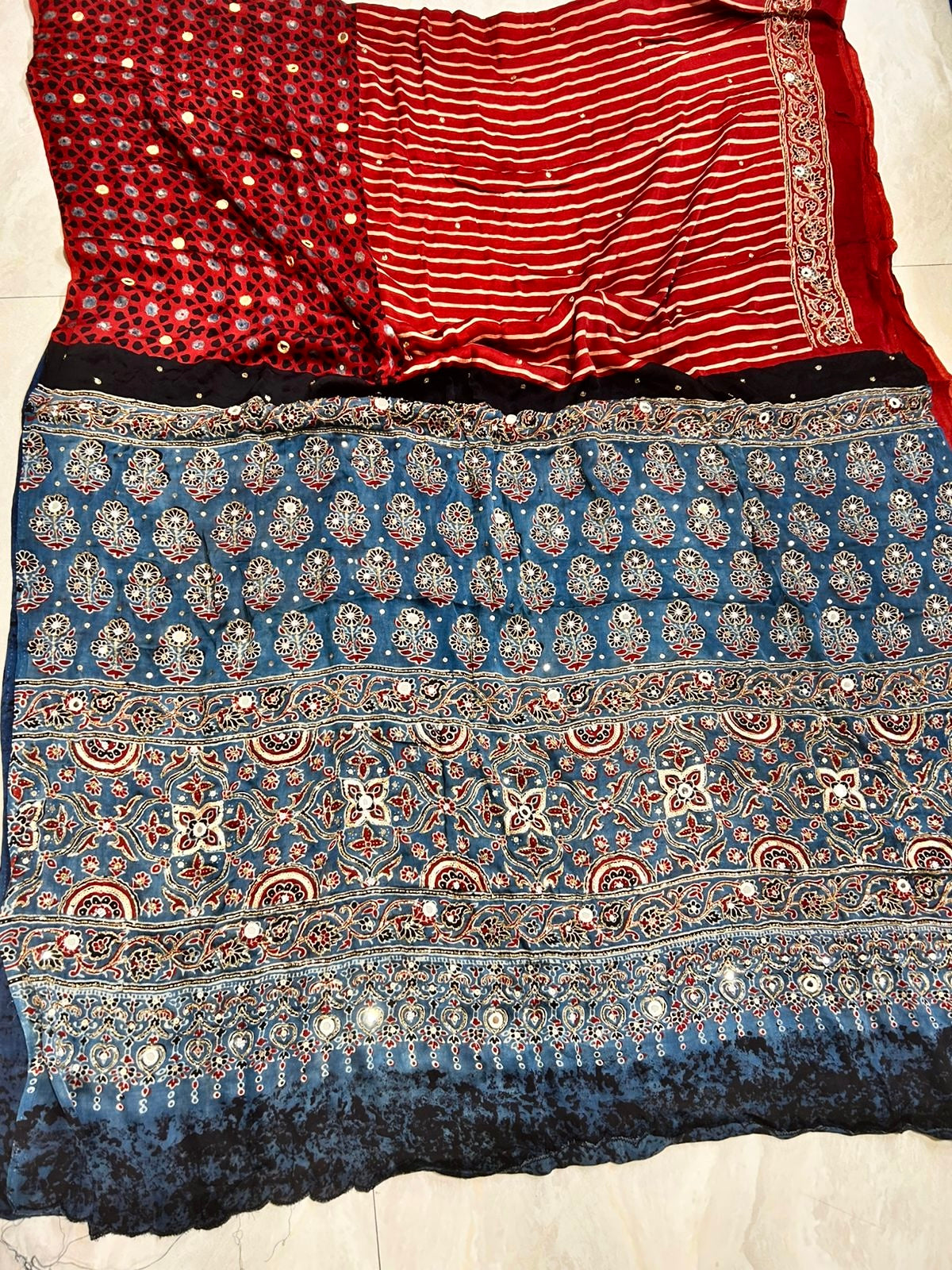 Anoor - Designer Ajrakh Handworked Saree
