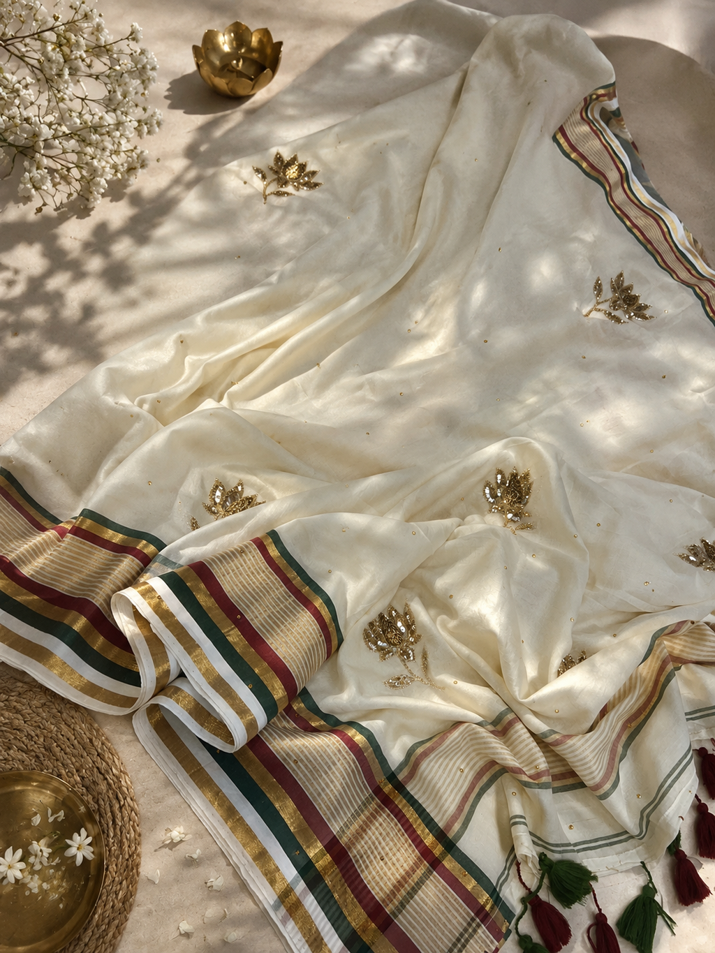 Samyuka - Handwoven Handloom Soft Cotton Saree zardosi handwork saree