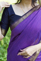 Shilpa - Maheshwari Silk Saree – Royal Purple with Golden Zari Handloom Border