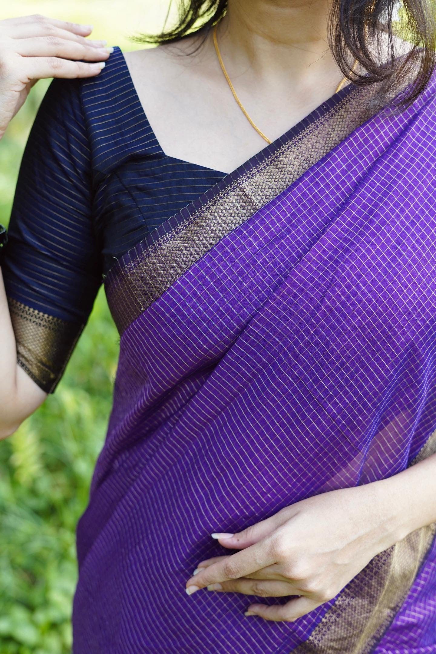Silpa - Maheshwari Silk Saree – Royal Purple with Golden Zari Handloom Border