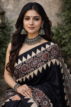 Tamri - Ajrakh Pure Modal Mirror work Saree