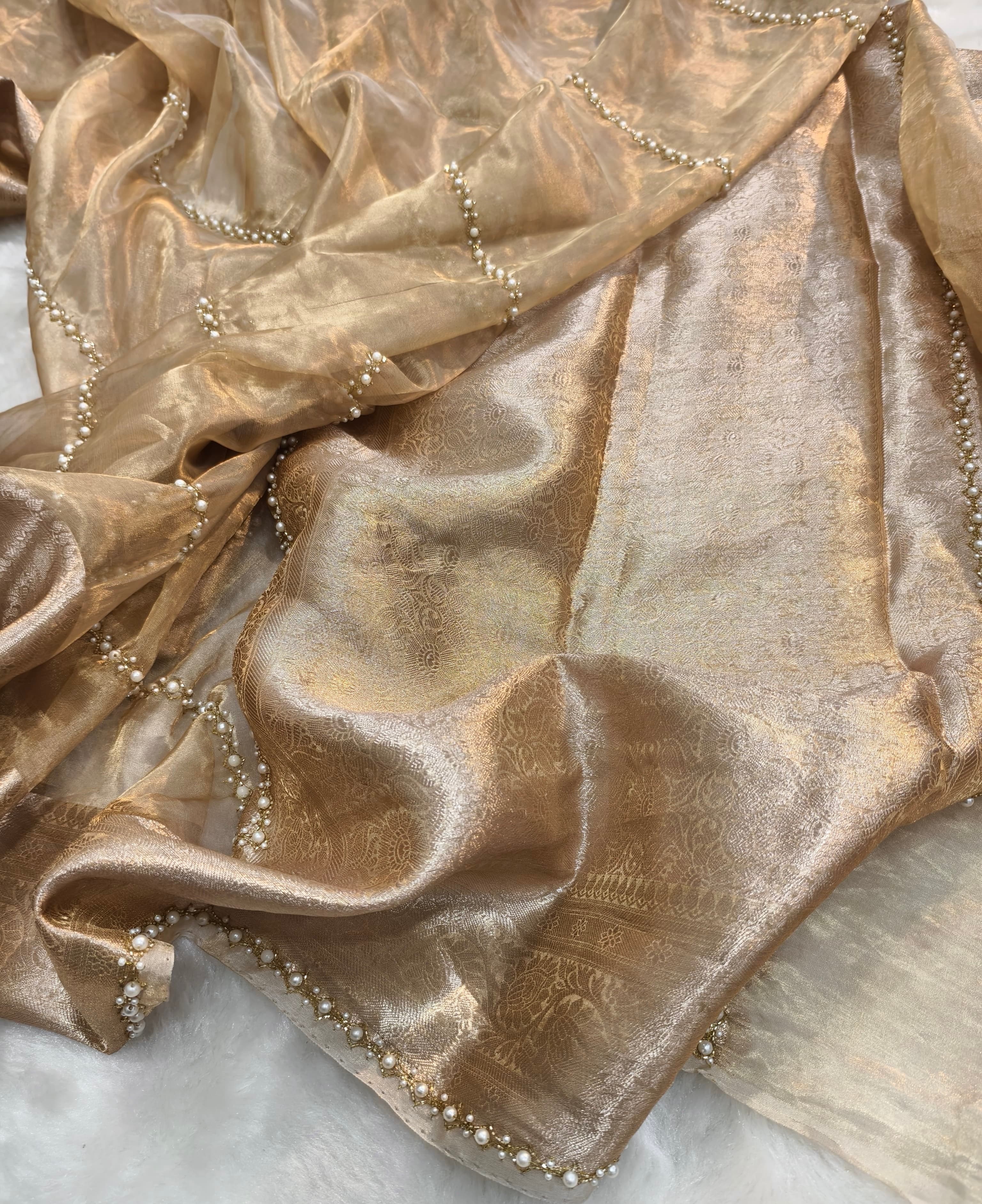 Vedika - Pure Banarasi Tissue Silk Saree with Pearl embellishments