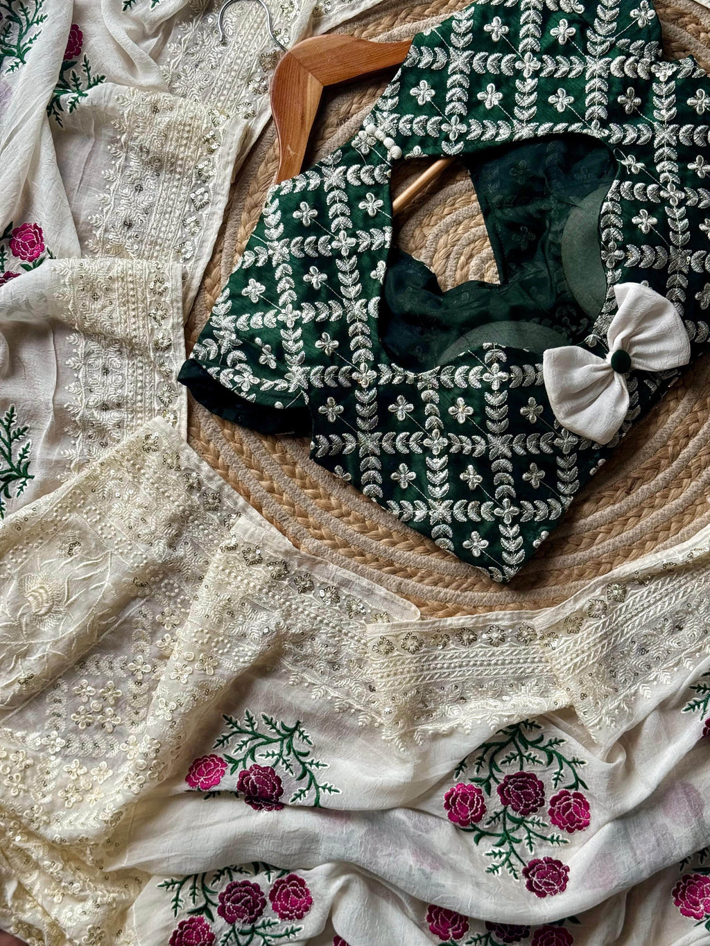 Mia - Pure Chiffon Elegance with Floral Embroidery, Chikankari & Sequin Work