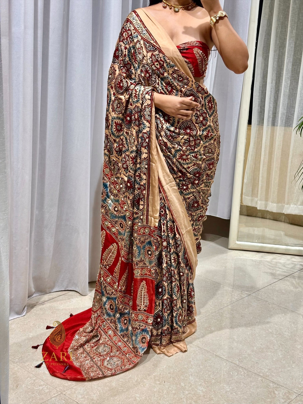 Zalak | Handcrafted Ajrakh Couture Saree