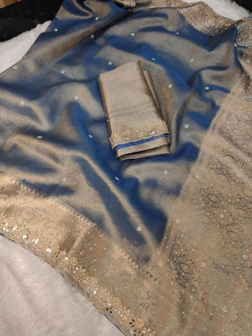 Shehnaz - Maharani Glass Tissue Silk Saree with Handwork