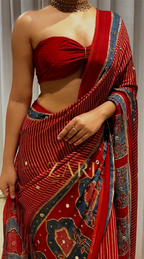Naksha | Handcrafted Ajrakh Couture Saree
