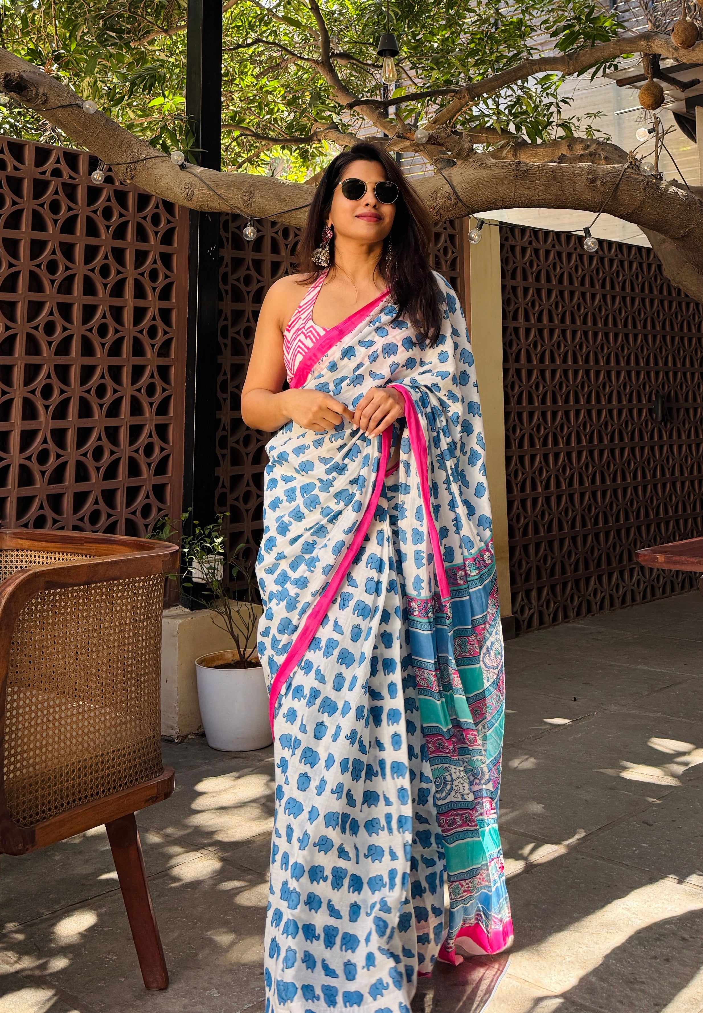 Tanya Mittal Handblock Mulmul saree