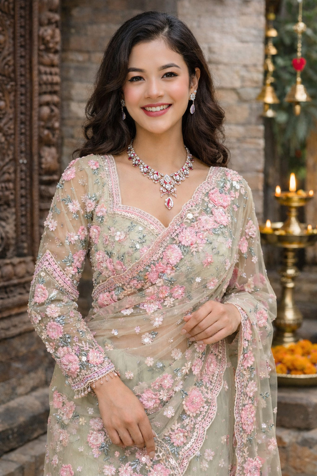 Sristi - Designer Heavy Net Handwork Saree