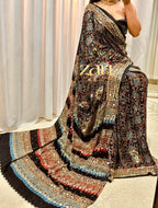 Torani | Handcrafted Ajrakh Couture Saree [Ready to dispatch]