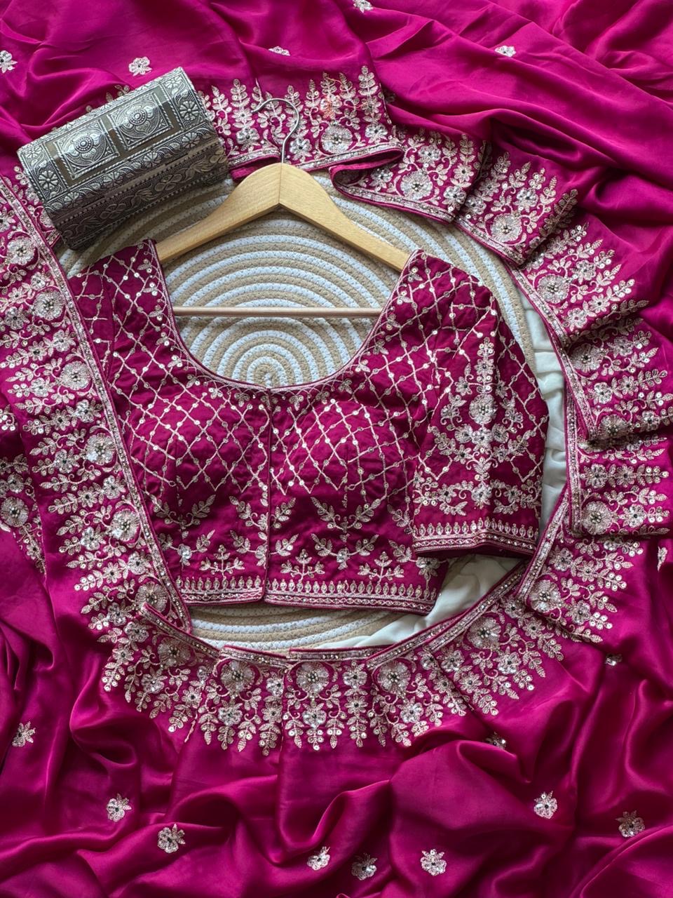 Aari - Rani Pink soft tissue saree
