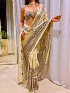 Vamika | Designer Handcrafted Ajrakh Saree - Zari by Priyanka