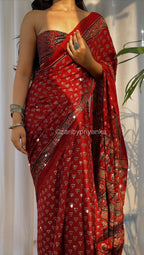 Maina - Designer Ajrakh Mirror Saree