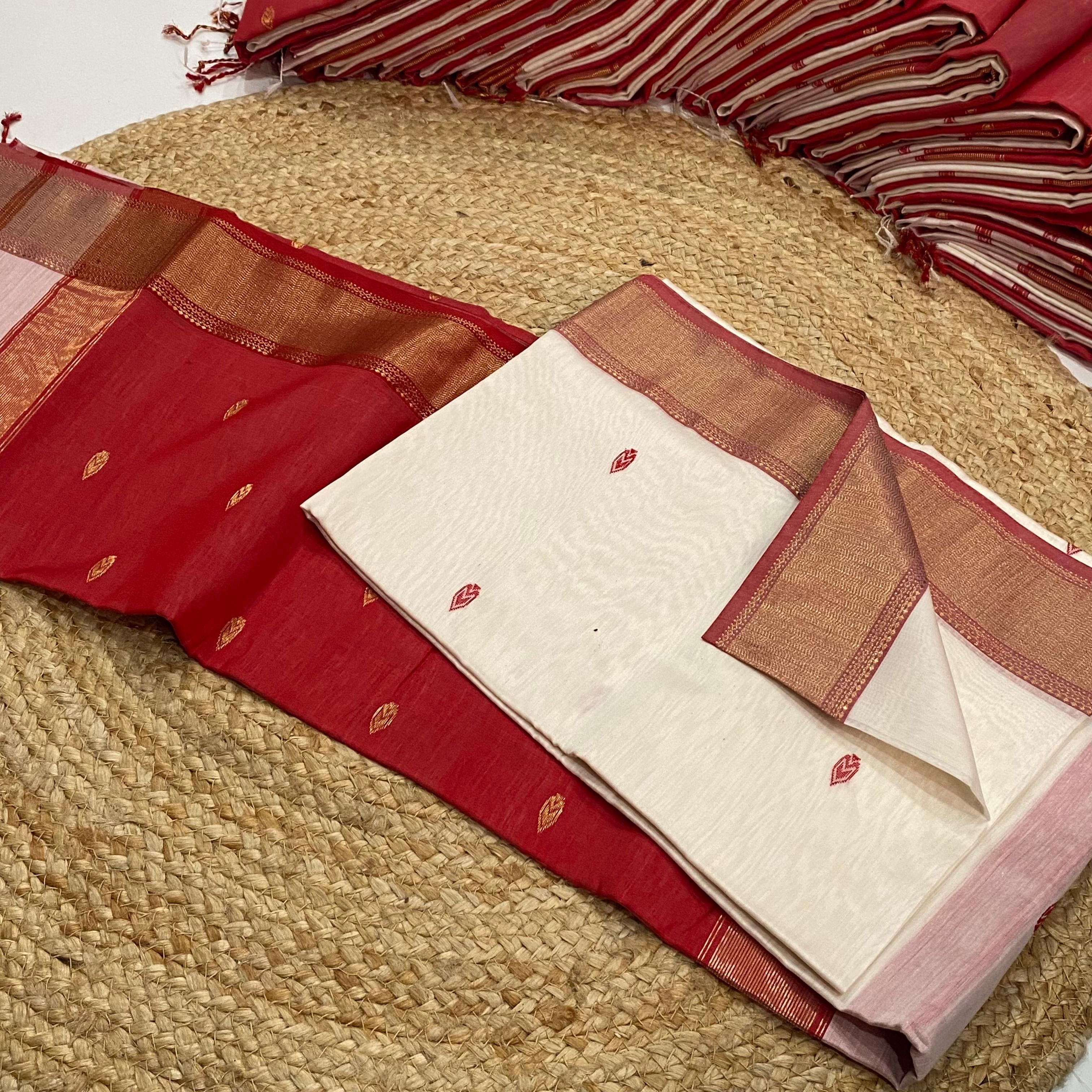 Nila White & Red Elegance - Maheshwari Handloom Saree