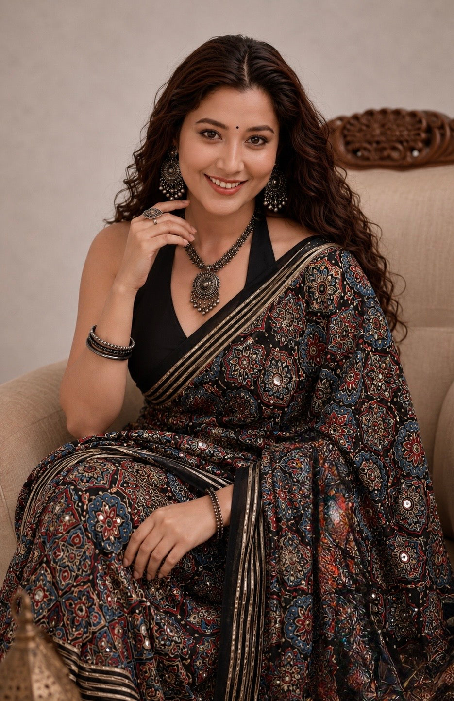 Zeba | Handcrafted Ajrakh Couture Saree