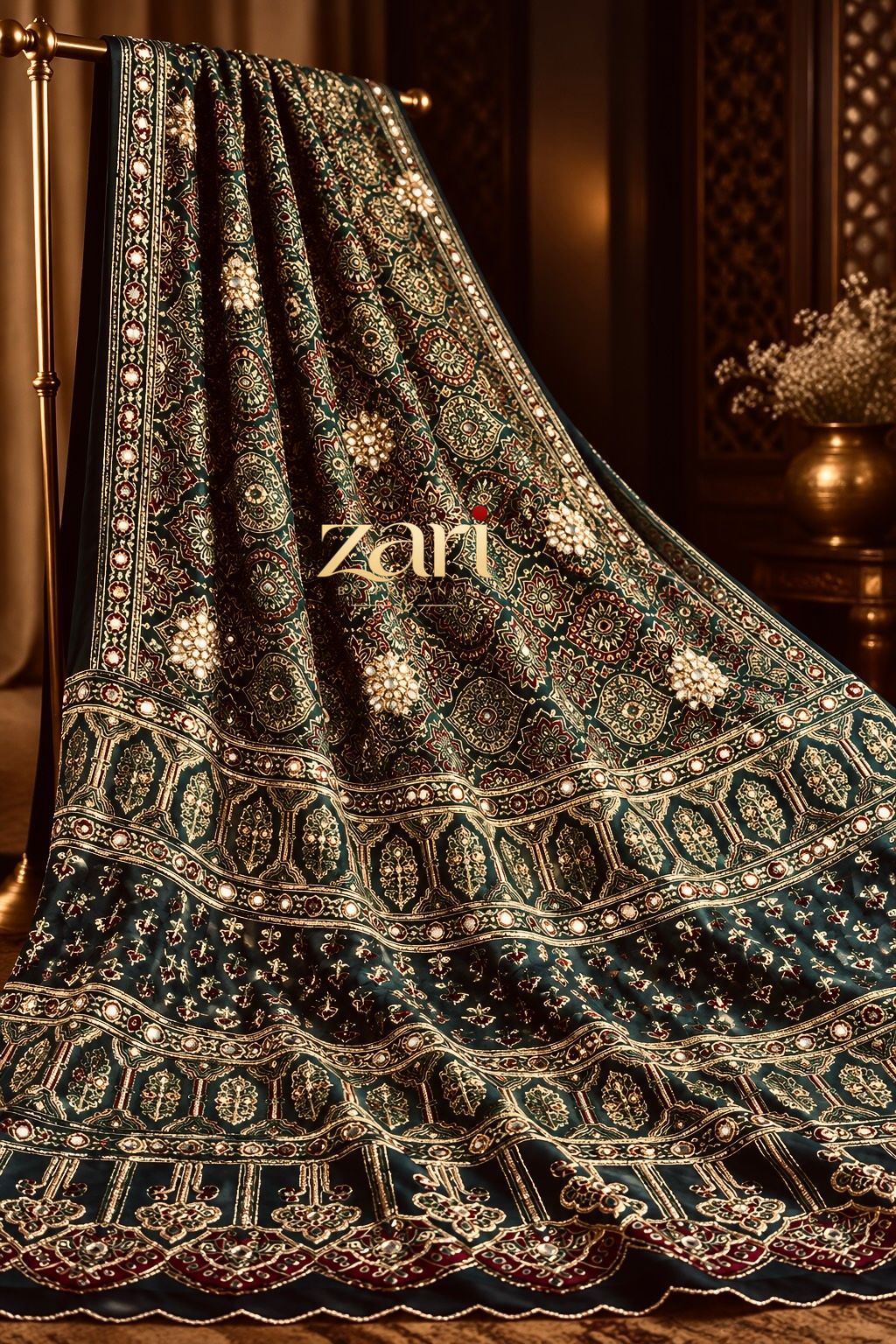 GUL | Handcrafted Ajrakh Couture Saree with Heavy Handwork [Ready to Dispatch]